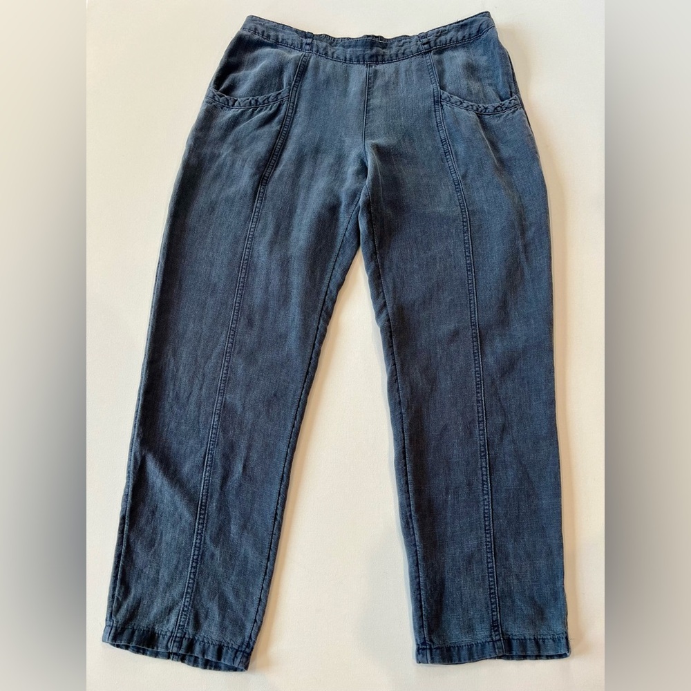 C&C California Linen Washed Denim Braided Pocket Straight Leg Large